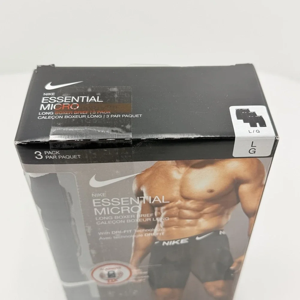 Nike Essential Micro Long Boxer Brief 3 Pack Black Dri-FIT Men's Large KE1026O